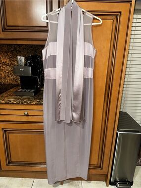 Jones New York Evening Lavender Satin Chiffon Formal Dress w/ Scarf Size 10